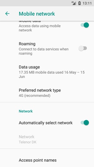 Scroll to and select Access point names
