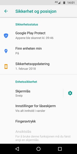 For å aktivere skjermlåsen, gå til Sikkerhet og posisjon-menyen og velg Skjermlås