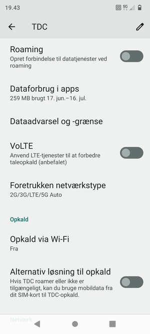 Scroll til og vælg Foretrukken netværkstype