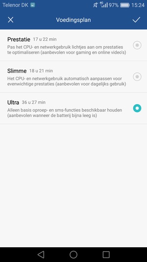 Als u Ultra-energiebesparingsmodus wilt inschakelen, selecteer Ultra