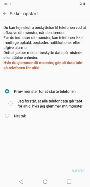 Vælg din foretrukne mulighed og vælg NÆSTE