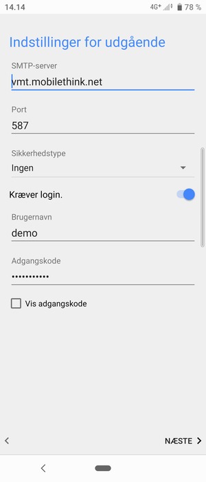 Indtast udgående serveradresse