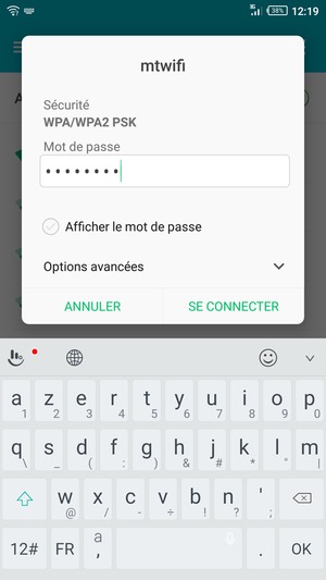 Saisissez le mot de passe du Wi-Fi et sélectionnez SE CONNECTER