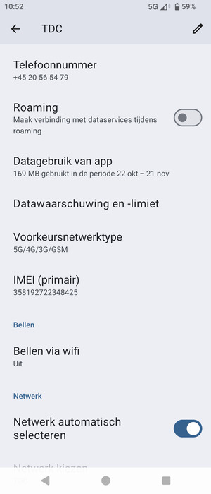 Scroll naar en selecteer Voorkeursnetwerktype