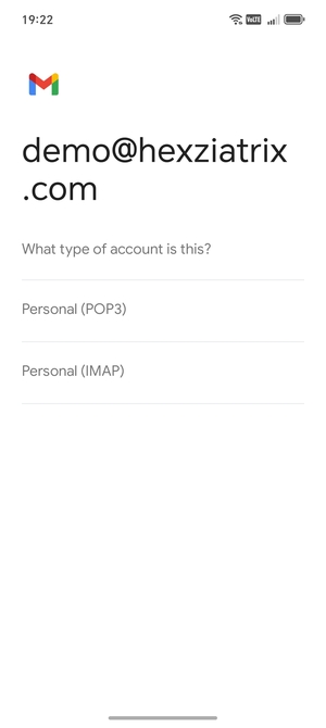 Select Personal (POP3) or Personal (IMAP)
