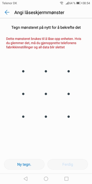 Tegn opplåsingsmønsteret igjen