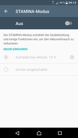 Schalten Sie STAMINA-Modus ein