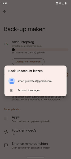 Selecteer uw back-up-account
