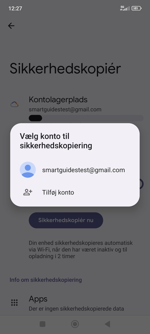 Vælg din sikkerhedskopi-konto