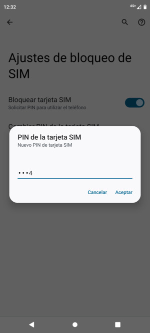 Introduzca su Nuevo PIN de tarjeta SIM y seleccione Aceptar