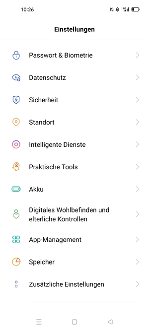 Um Ihre Bildschirmsperre zu aktivieren, gehen Sie zum Einstellungen Menü und wählen Sie  Passwort & Biometrie