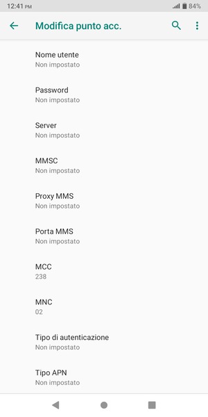 Scorri verso il basso e inserisci le informazioni di internet