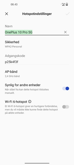 Indtast en Wi-Fi-hotspot adgangskode på minimum 8 tegn og vælg OK