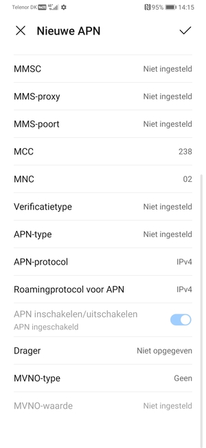 Scroll naar beneden en voer mms-gegevens in