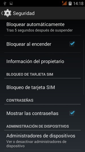 Para cambiar el PIN de la tarjeta SIM, vuelva al menú Seguridad y seleccione Bloqueo de tarjeta SIM