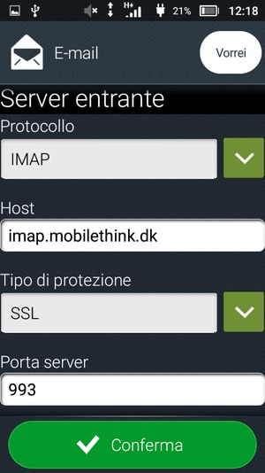 Scorri verso il basso e inserisci l'indirizzo del server Exchange