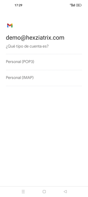 Seleccione Personal (POP3) o Personal (IMAP)