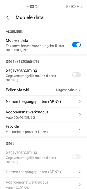 Om van netwerk te wisselen in geval van netwerk problemen, selecteer Provider