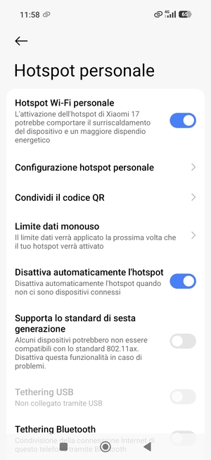 Il telefono è ora pronto per essere usato come modem