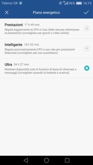 Se desideri abilitare Modalità ultra risparmio energetico, seleziona Ultra