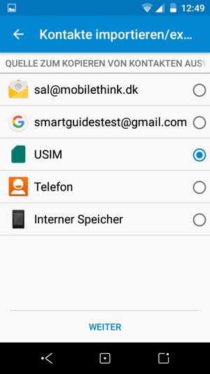Wählen Sie die SIM-Karte und wählen Sie WEITER