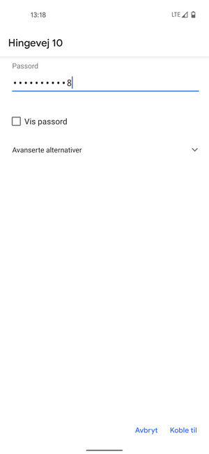 Skriv inn Wi-Fi-passord og velg Koble til