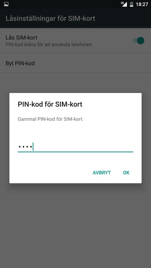 Ange din Gamla PIN-kod för SIM-kort och välj OK