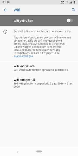 Schakel Wifi gebruiken in