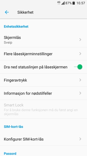 Bla til og velg Konfigurer SIM-kort-lås