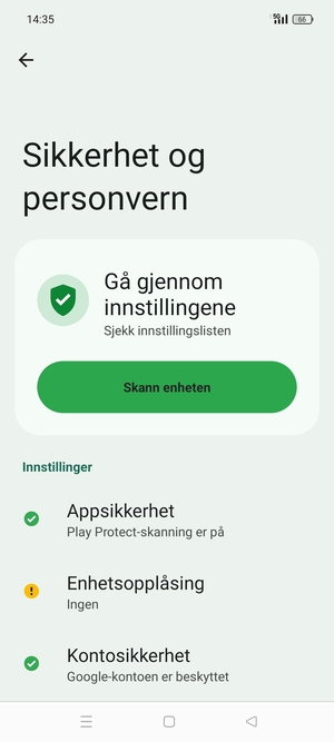 For å aktivere skjermlåsen, gå til Sikkerhet og personvern-menyen og velg Enhetsopplåsing