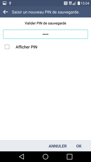 Veuillez confirmer votre PIN de sauvegarde et sélectionner OK