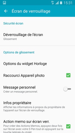 Sélectionnez Déverrouillage de l'écran