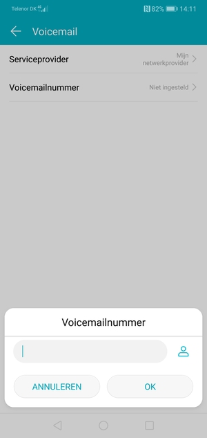 Voer het Voicemailnummer in en selecteer OK