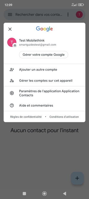 Sélectionnez Paramètres de l'application Application Contacts