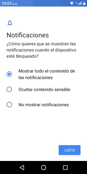 Seleccione la opción deseada y seleccione LISTO