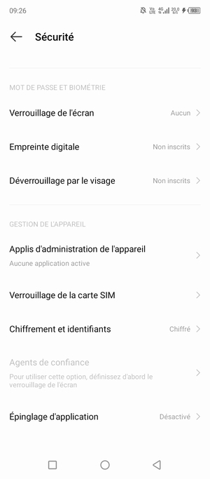 Faites défiler et sélectionnez Verrouillage de la carte SIM