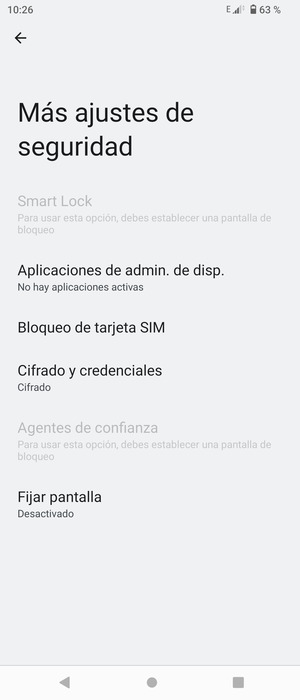 Seleccione Bloqueo de tarjeta SIM