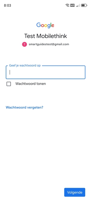 Voer uw Gmail wachtwoord in en selecteer Volgende