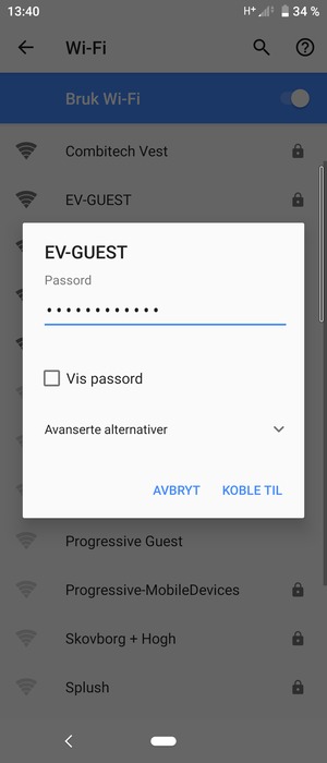 Skriv inn Wi-Fi-passord og velg KOBLE TIL