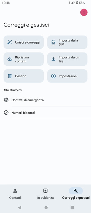 Seleziona Importa della SIM