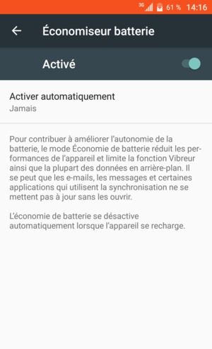 Activer le Économiserur batterie