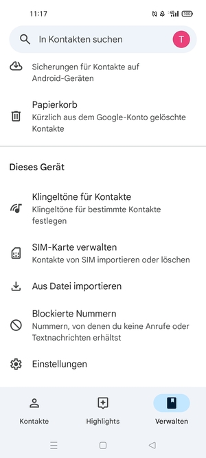 Scrollen Sie und wählen Sie SIM-Karte verwalten