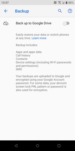 Turn on Back up to Google Drive
