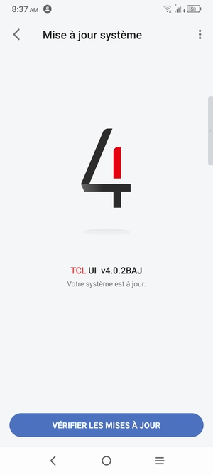 Si votre téléphone est à jour, vous verrez l'écran suivant
