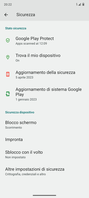 Per cambiare il PIN della scheda SIM, vai al menu Sicurezza e scorri e seleziona Altre impostazioni di sicurezza
