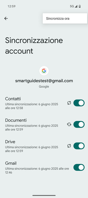 Seleziona Sincronizza ora