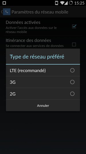 Sélectionnez 2G pour activer la 2G