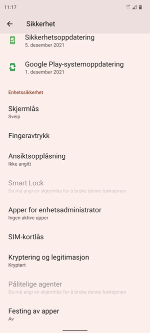 For å bytte PIN-koden til SIM-kortet, bla til og velg SIM-kortlås