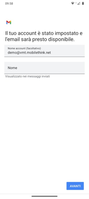 Scegli un nome per il tuo account e inserisci il tuo nome. Seleziona AVANTI