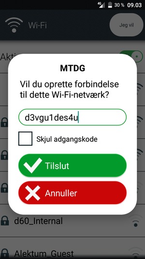 Indtast Wi-Fi adgangskoden og vælg Tilslut